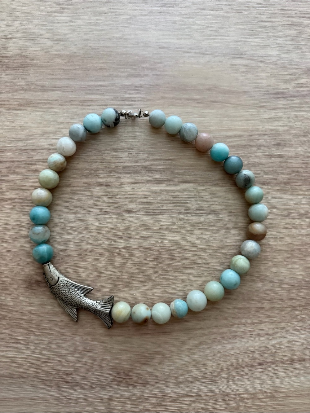Handmade Amazonite Fish Necklace – Coastal Boho Jewelry